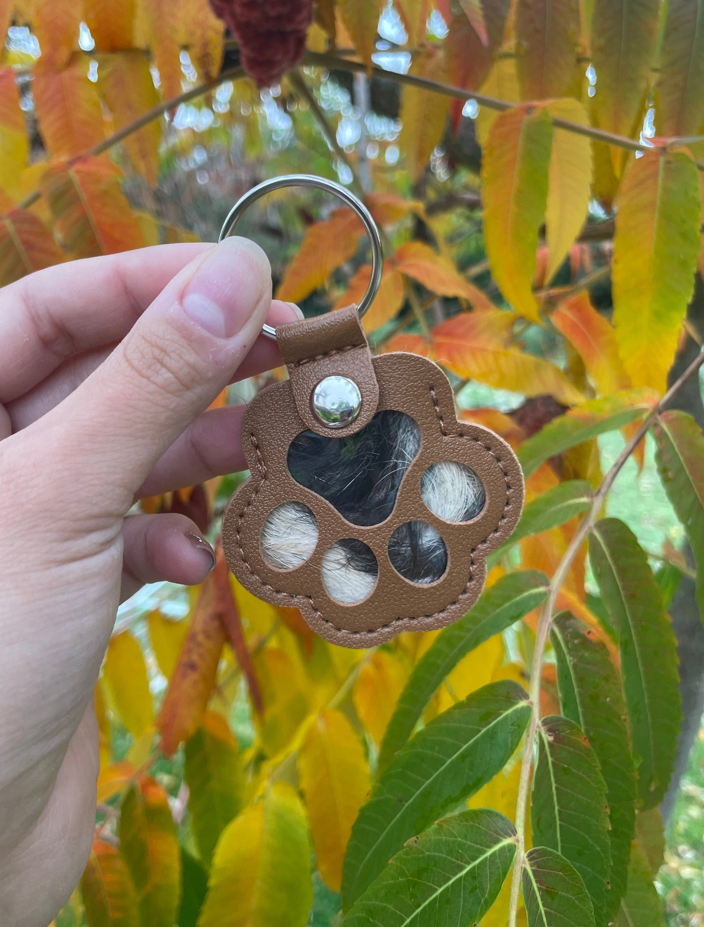 porte clé empreinte, poil animaux marron