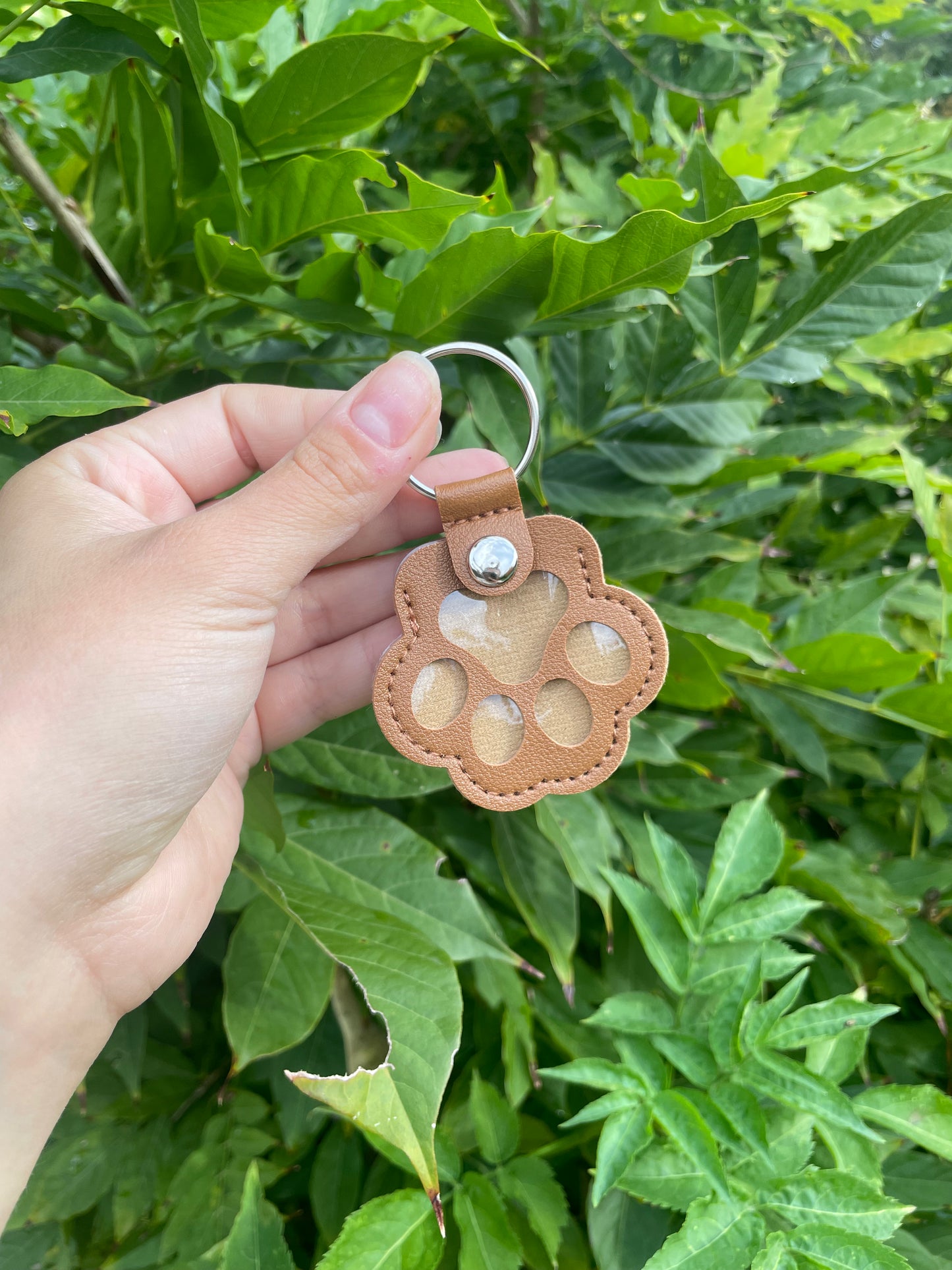 porte clé empreinte, souvenir, poil animaux marron